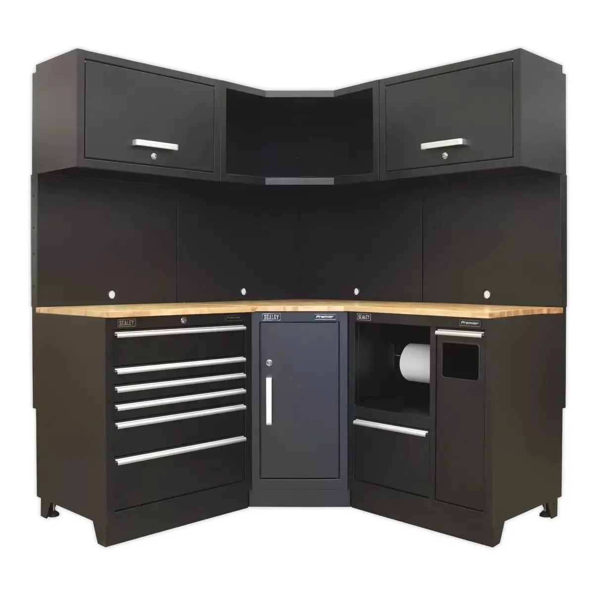 Sealey Apmscombo6w Corner 1.7M Modular Storage System Combo Oak Worktop 1