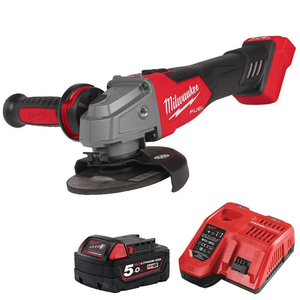 Milwaukee M18fsag115x-0 18V Fuel Brushless Angle Grinder With 1 X 5.0Ah Battery & Charger 1