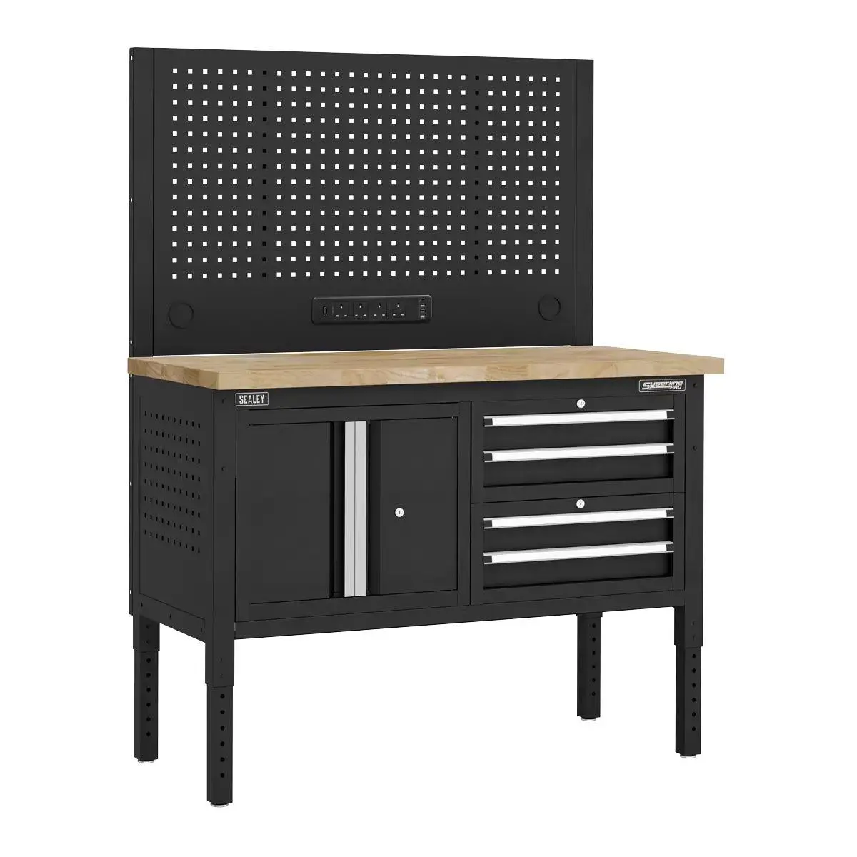 Sealey Apmwb50combo1w Superline Pro Modular Workbench With 4 Drawers & Cupboard Wooden Worktop 1265Mm 1