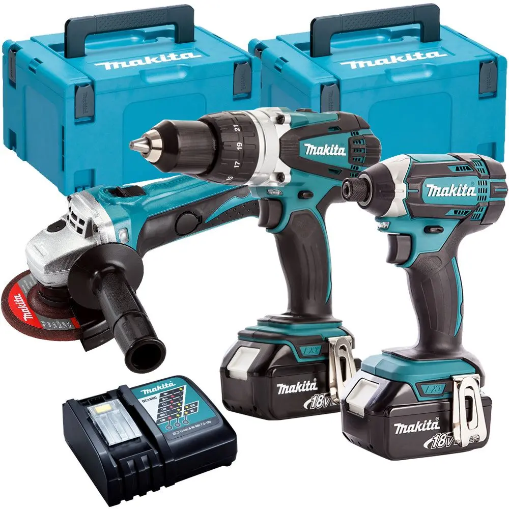 Makita 3 Piece 18V Li-Ion With 2 X 5.0Ah Batteries & Charger T4tkit-147 1