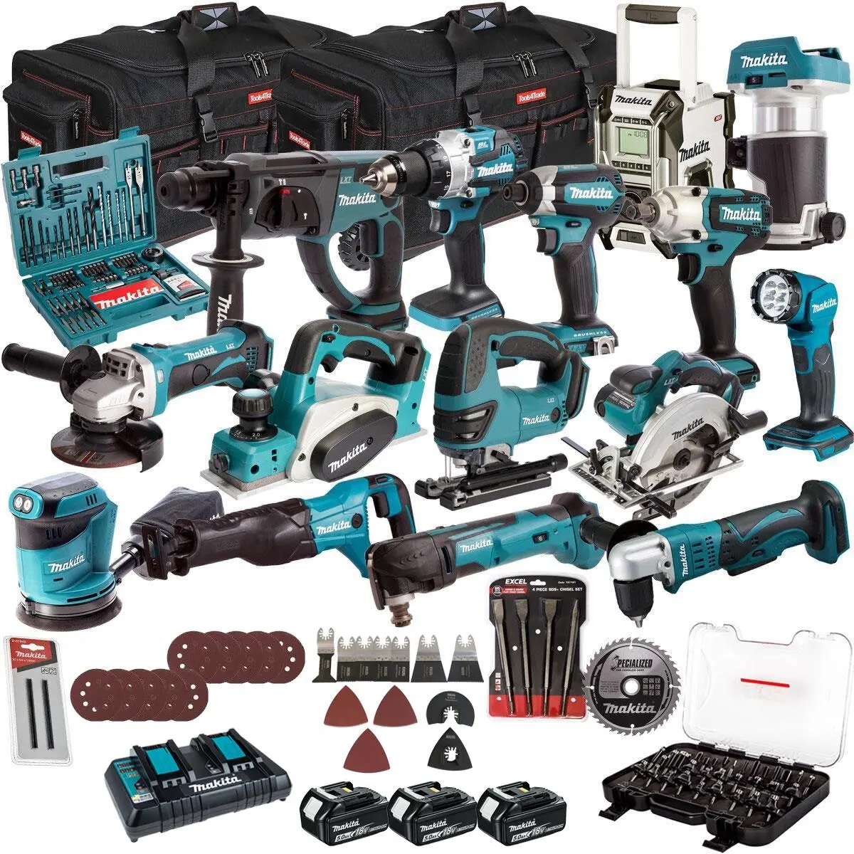Makita 18V 15 Piece Combo Kit With 3 X 5.0Ah Battery Charger & Accessories Set T4tkit-17220 1