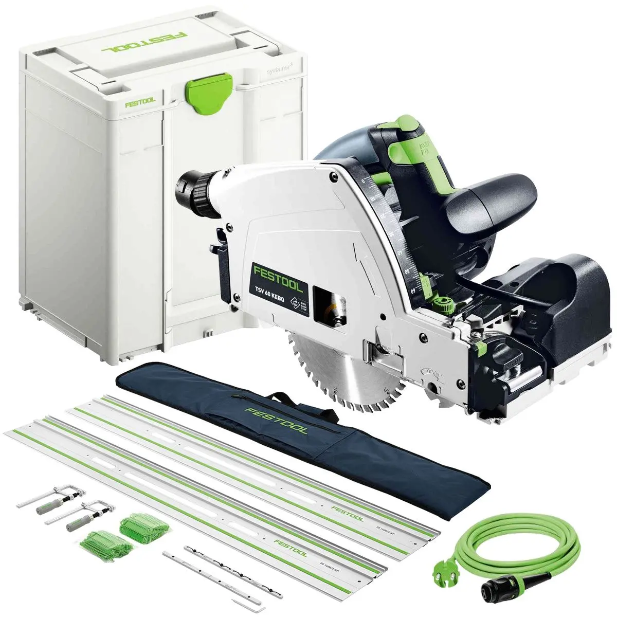 Festool Tsv 60 Kebq-Plus 230V Gb Circular Plunge-Cut Saw - 576733 With Guide Rail Kit Set 577932 1