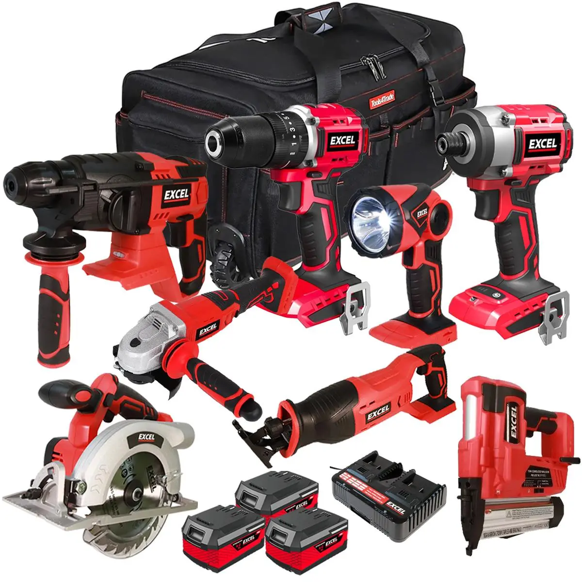 Excel 18V 8 Piece Combo Kit With 3 X 4.0Ah Battery & Charger Exl8995 1