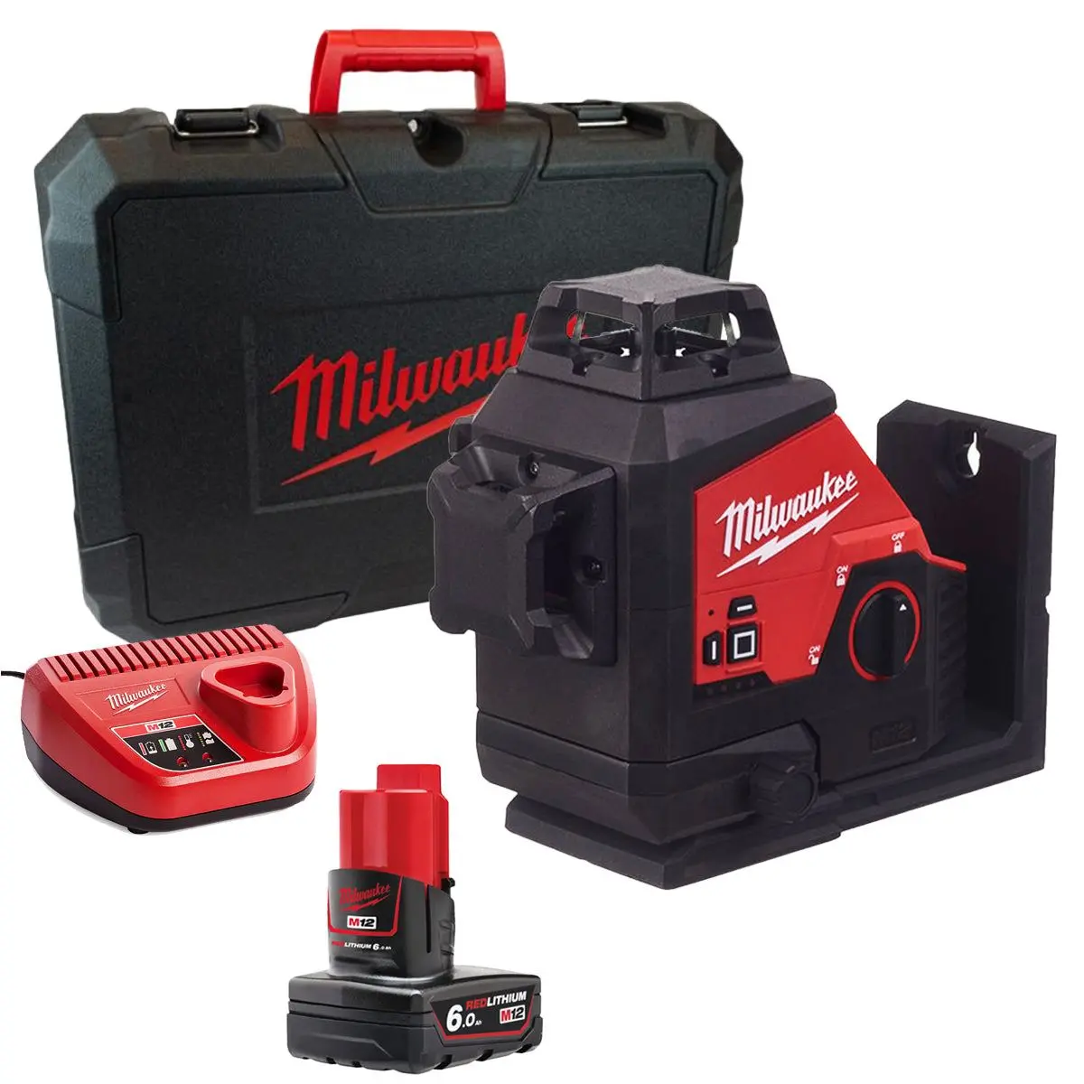 Milwaukee M123pl-0C 12V 360° 3-Plane Green Laser With 1 X 6.0Ah Battery Charger & Case 1