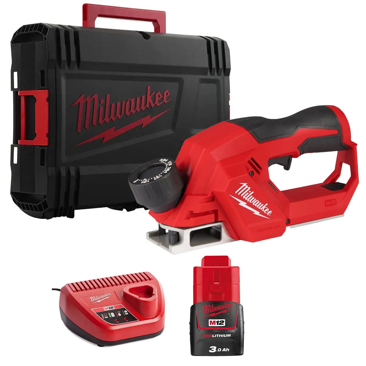 Milwaukee M12blp-0X 12V Brushless 56Mm Planer With 1 X 3.0Ah Battery Charger & Case 1