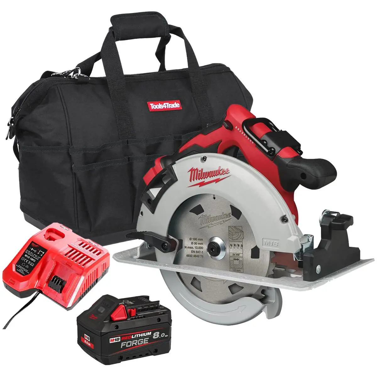 Milwaukee M18blcs66-0 18V Brushless 190Mm Circular Saw With 1 X 8.0Ah Battery Charger & Bag 1