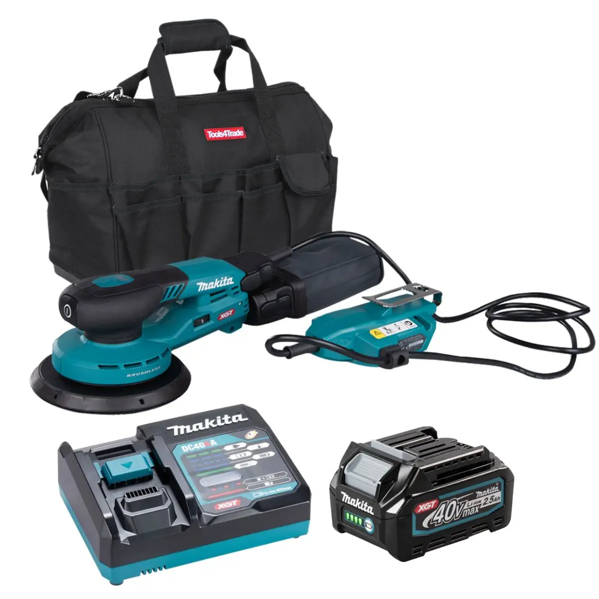 Makita Bo002cgz 40V Xgt 150Mm Brushless Random Orbit Sander With 1 X 2.5Ah Battery Charger & Bag 1