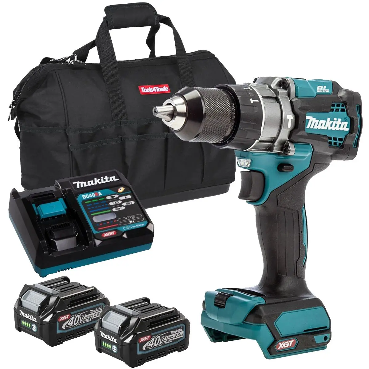 Makita Hp001gz 40V Brushless Combi Drill With 2 X 2.5Ah Battery Charger & Bag 1