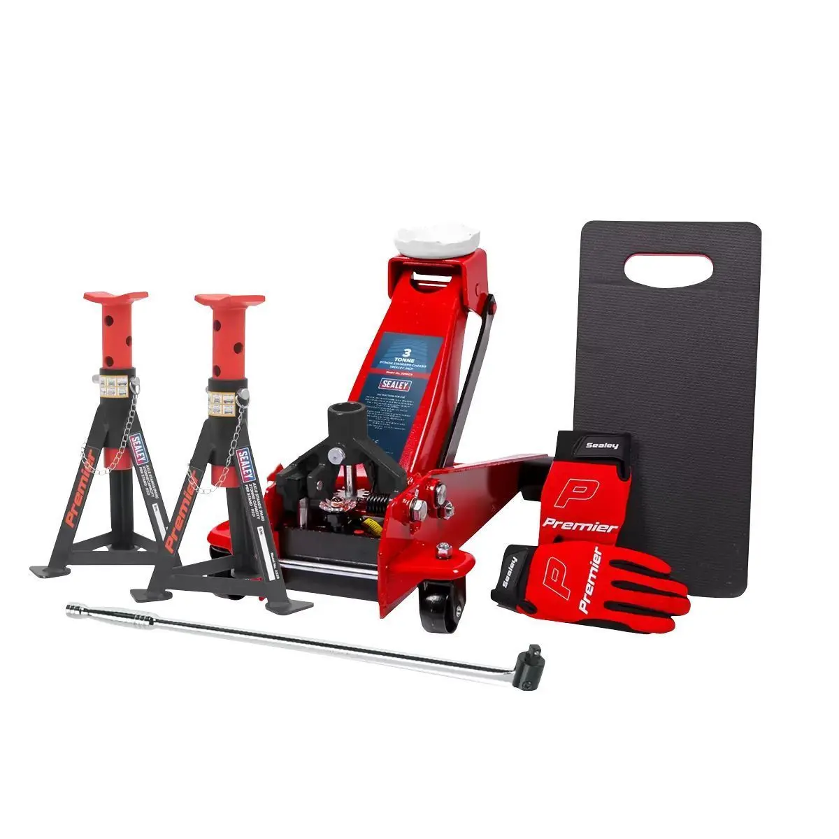 Sealey 3290Cxcombo 3T 3290Cx Trolley Jack Axle Stands Breaker Bar Gloves 1