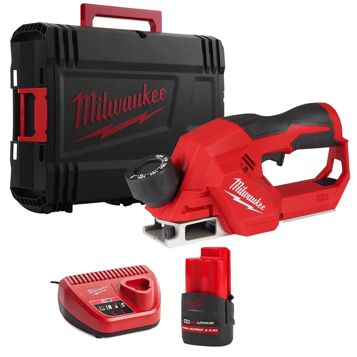 Milwaukee M12blp-0X 12V Brushless 56Mm Planer With 1 X 2.5Ah Battery Charger & Case 1