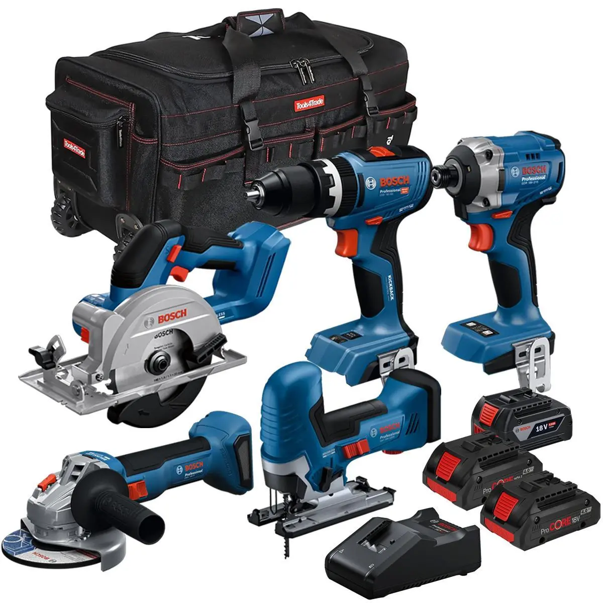 Bosch 18V 5 Piece Brushless Combo Tool Kit With 3 X Batteries & Charger T4tkit-28130 1
