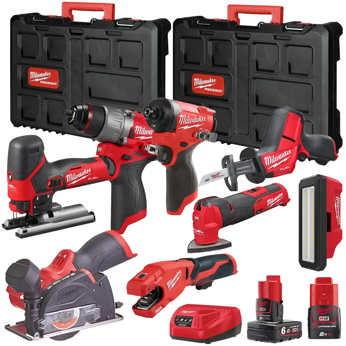 Milwaukee M12fpp7b2-634P 12V Fuel 8 Piece Powerpack Tool Kit With 1 X 6.0Ah & 2.0Ah Batteries, Charger & Case 1