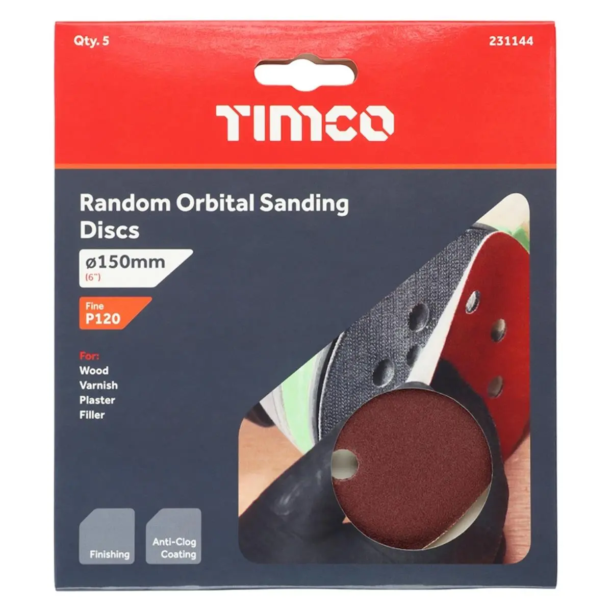 Timco 150Mm Hook & Loop Random Orbital Sanding Discs 120 Grit Pack Of 5 - 231144 2