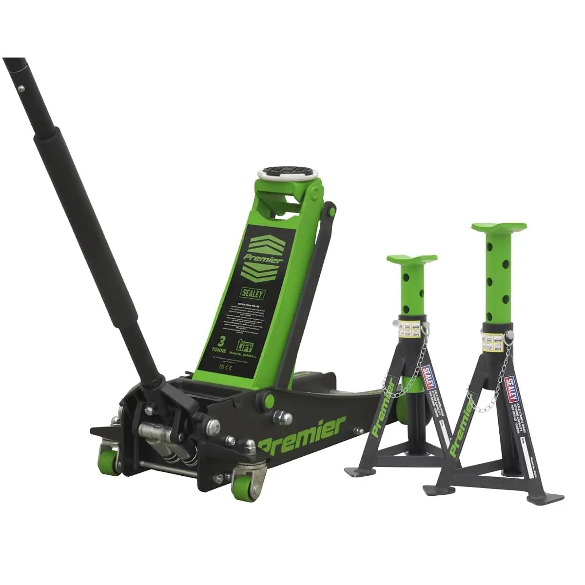 Sealey 3040Agcombo1 Trolley Jack 3 Tonne & Axle Stands (Pair) 3Tonne Per Stand Combo 1