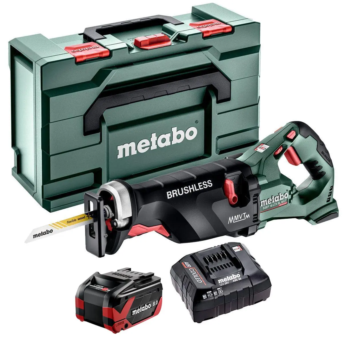 Metabo Ssep 18 Ltx Bl Mvt 18V Brushless Sabre Saw With 1 X 8.0Ah Battery Charger & Metabox 1