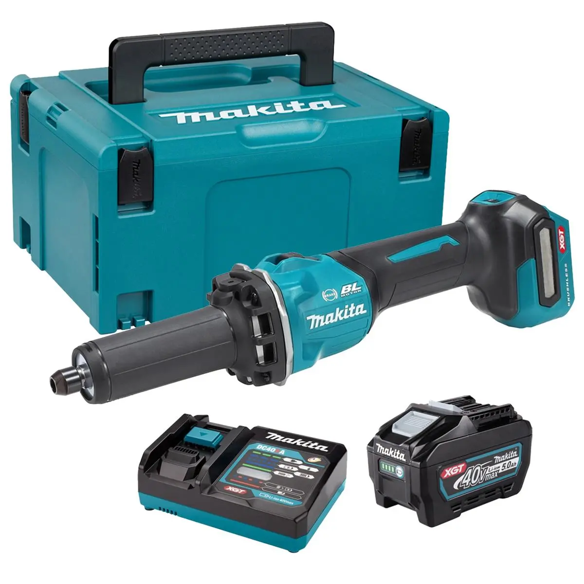 Makita Gd001gz01 40V Max Xgt Brushless Die Grinder With 1 X 5.0Ah Battery Charger & Case 1