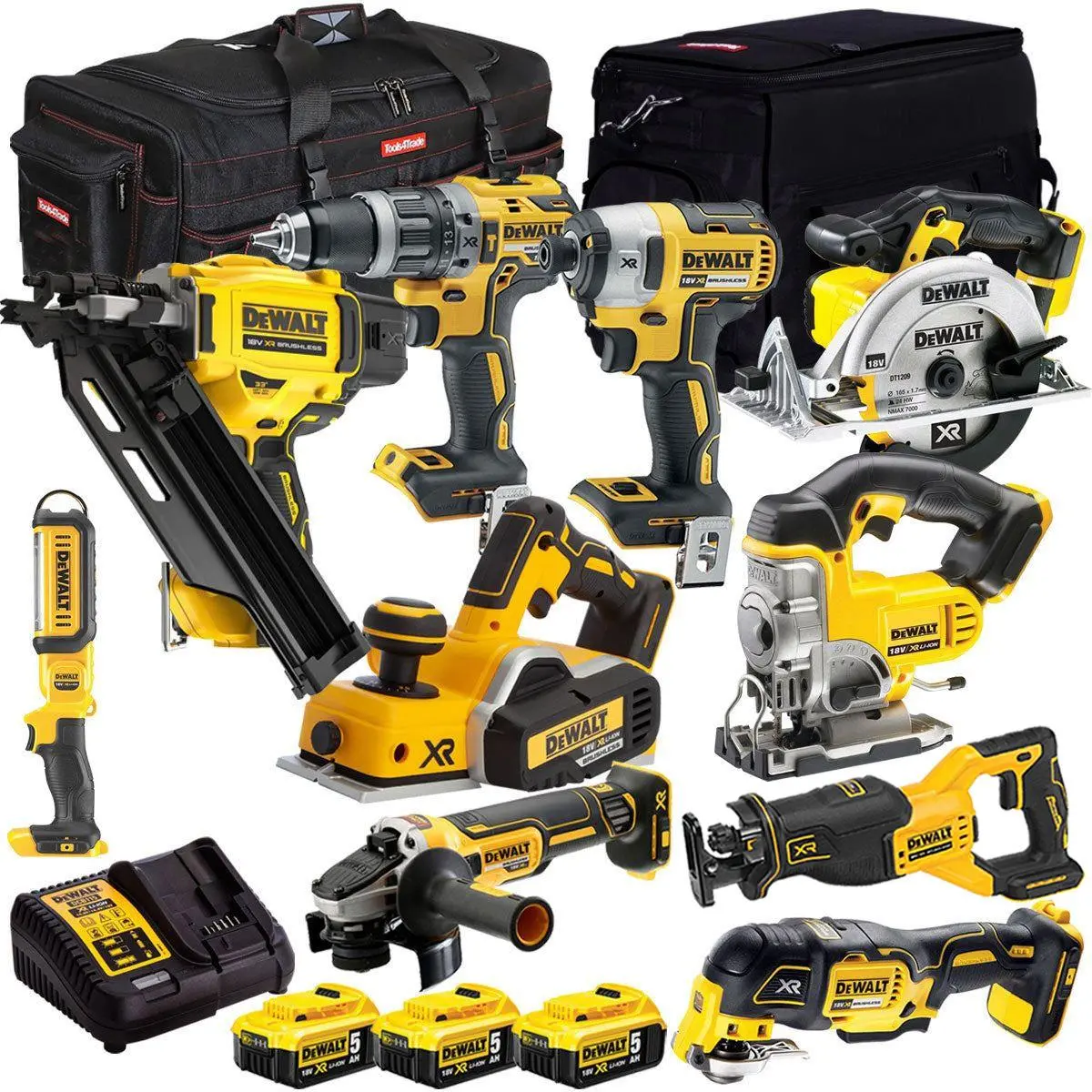 Dewalt 18V 10 Piece Power Tool Kit With 3 X 5.0Ah Battery & Charger T4tkit-981 1
