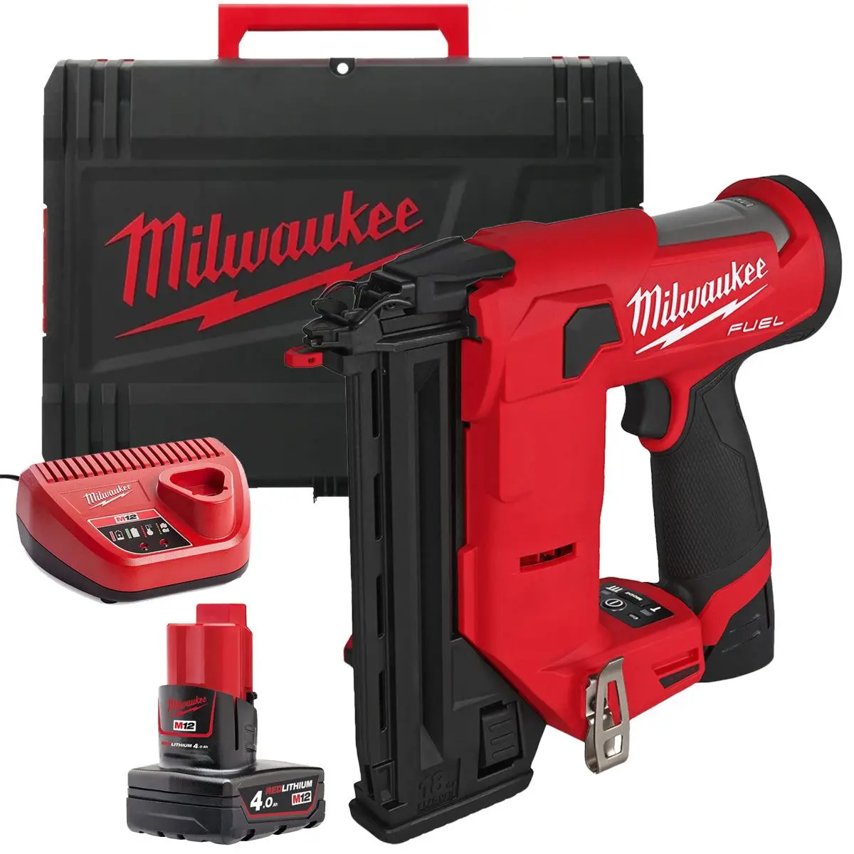 Milwaukee M12fcn18gs-0X 12V Brushless Bard Nailer With 1 X 4.0Ah Battery Charger & Case 1