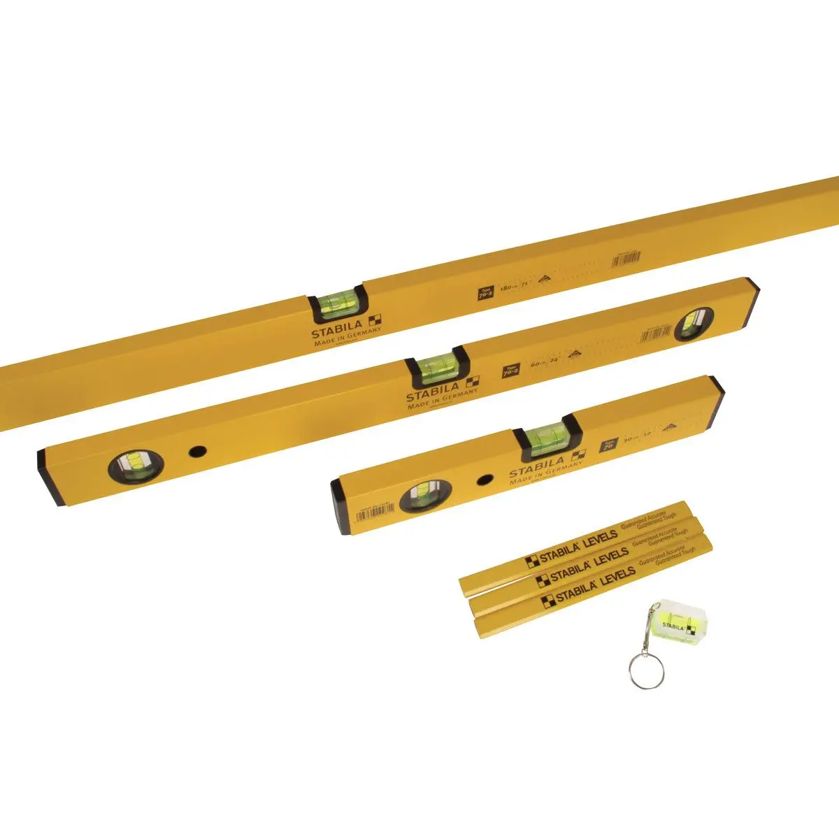 Stabila Stb70-2-Combi 70-2 Spirit Level 3 Pieces Set 180Cm, 60Cm, 30Cm With Pencils & Keyring - 14955 1