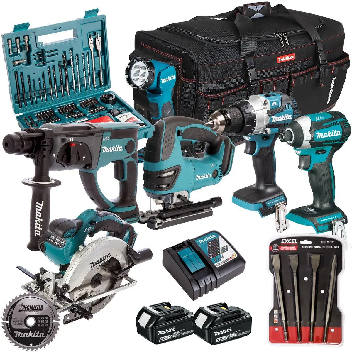 Makita 18V 6 Piece Combo Kit With 2 X 5.0Ah Battery Charger & Accessories Set T4tkit-17234 1