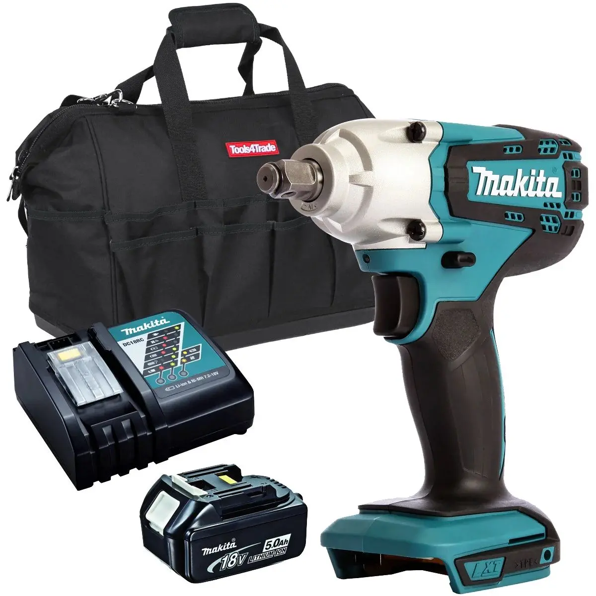 Makita Dtw190z 18V 1/2" Square Impact Wrench With 1 X 5.0Ah Battery Charger & Bag 1