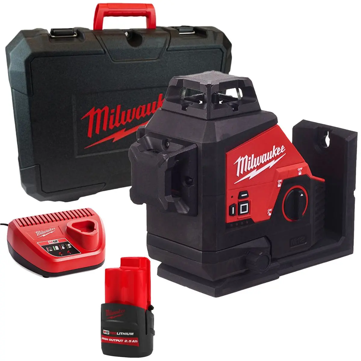 Milwaukee M123pl-0C 12V 360° 3-Plane Green Laser With 1 X 2.5Ah Battery Charger & Case 1