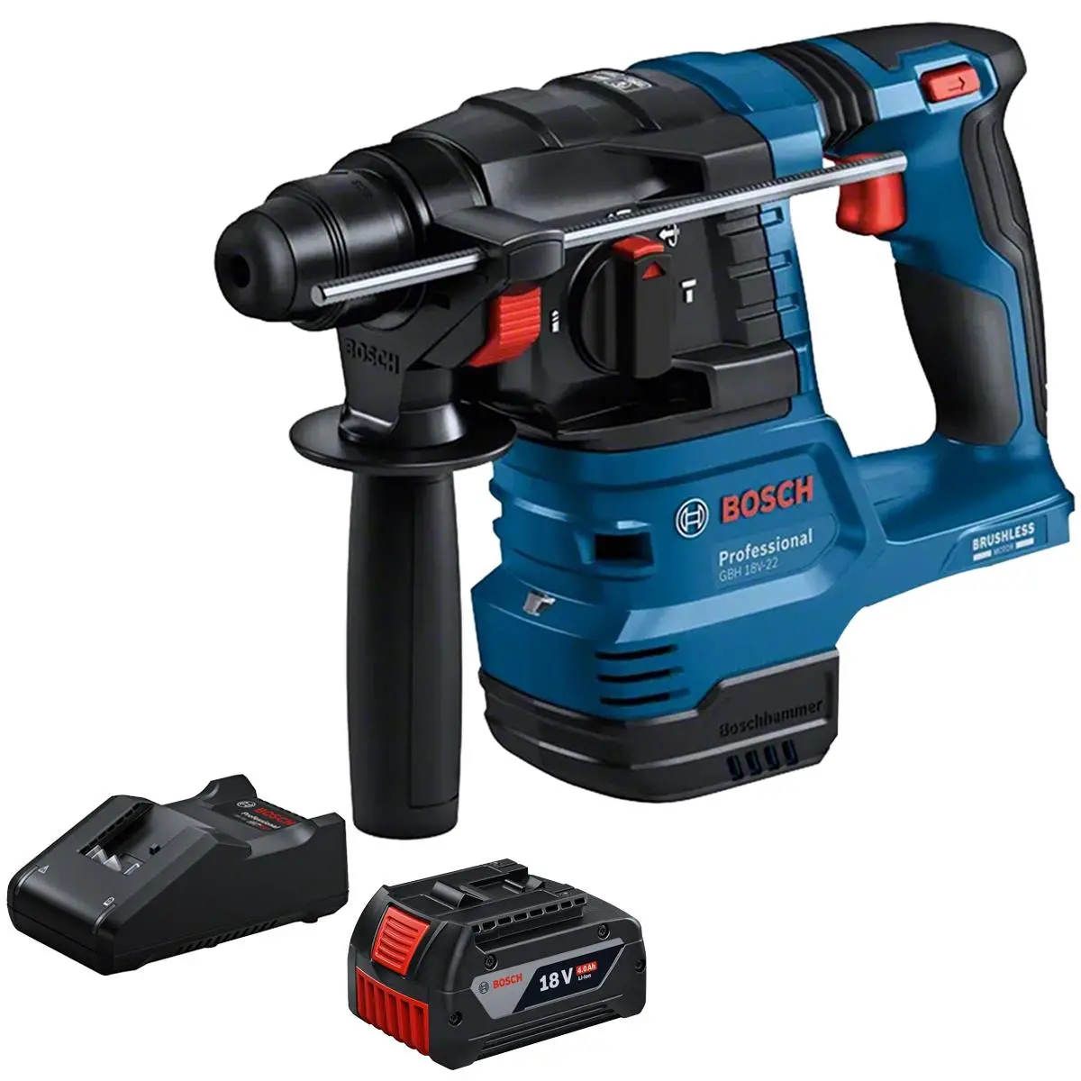 Bosch Gbh 18V-22 18V Brushless Sds-Plus Rotary Hammer Drill With 1 X 4.0Ah Battery & Charger 1