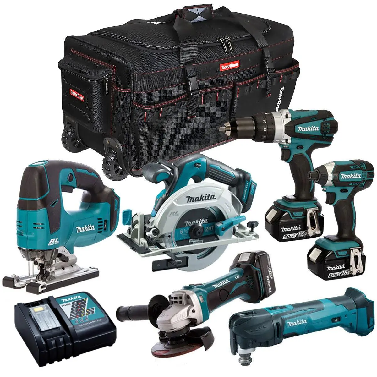 Makita 18V 6 Piece Tool Kit With 3 X 5.0Ah Batteries & Charger T4tkit-3663 1