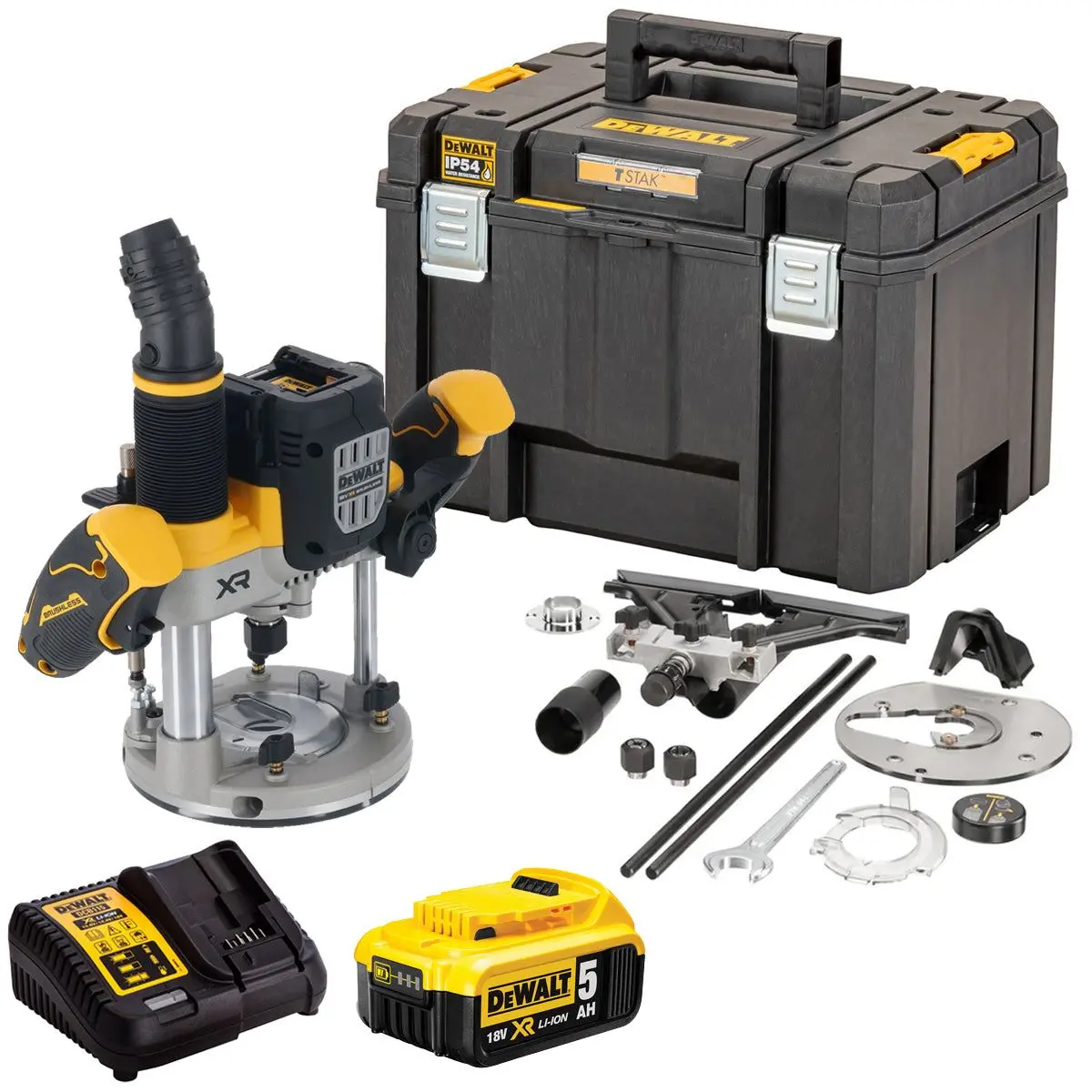 Dewalt Dcw620nt 18V Xr Brushless 1/2" Plunge Router With 1 X 5.0Ah Battery Charger & Case 1