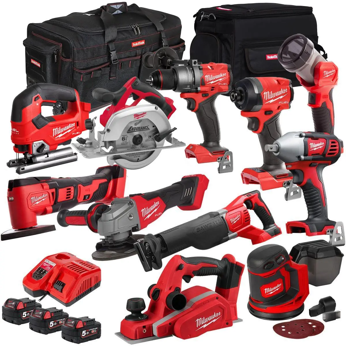 Milwaukee 18V 11 Piece Power Tool Kit With 3 X 5.0Ah Batteries T4tkitm-80 1