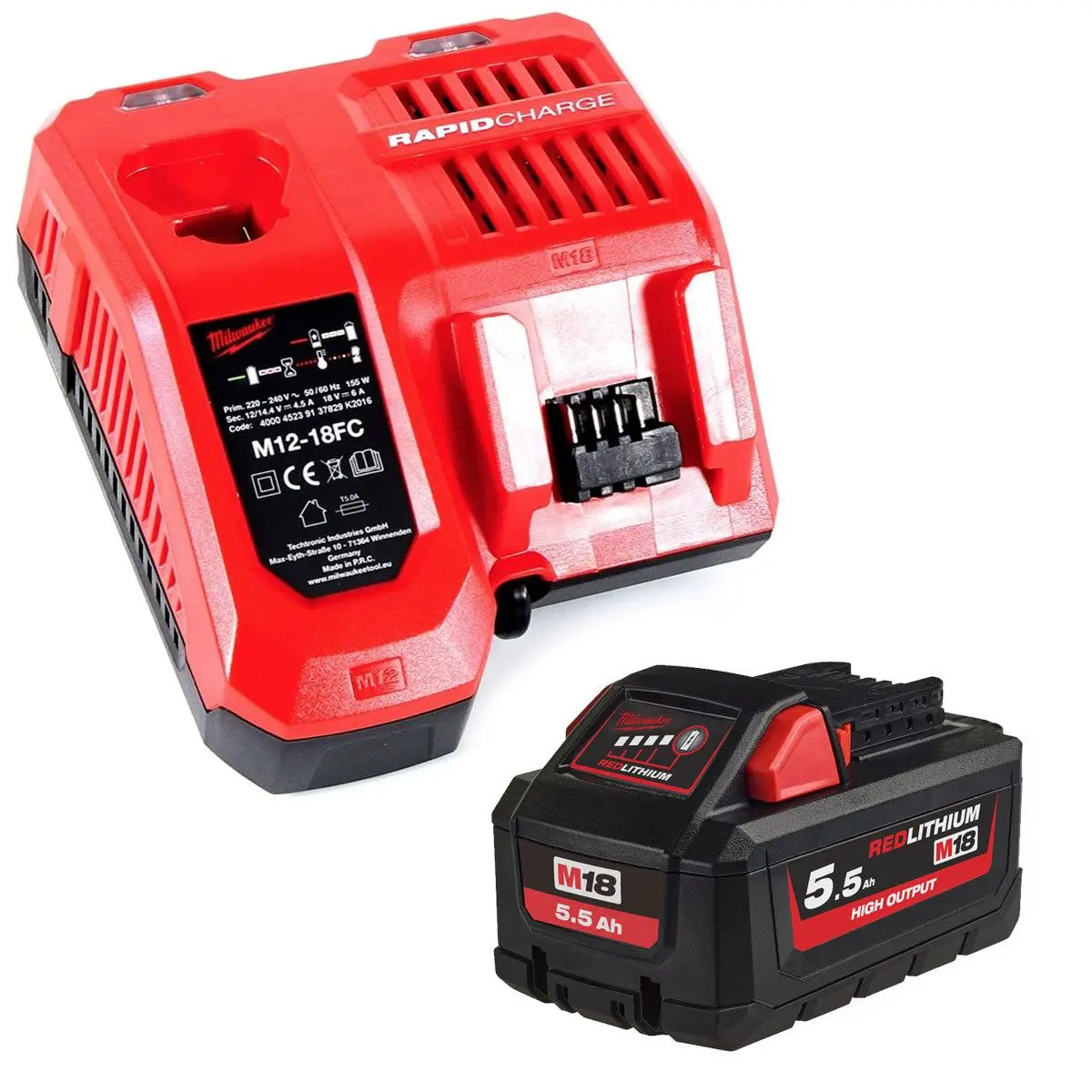 Milwaukee M18hb5.5 18V 5.5Ah Redlithium-Ion High Output Battery With Fast Charger 1
