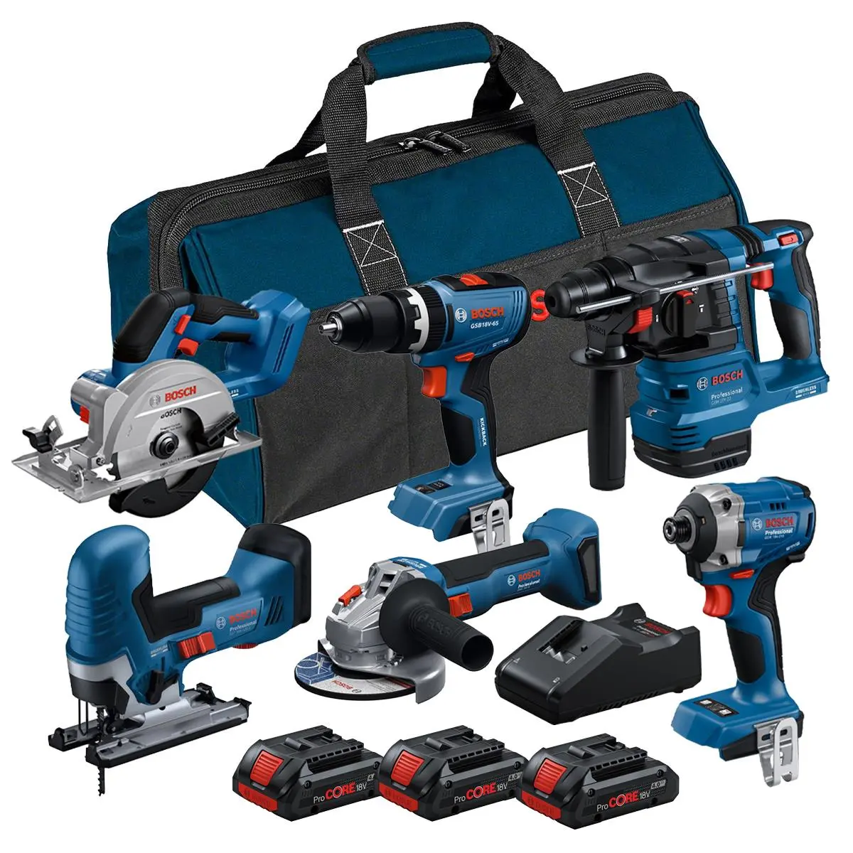 Bosch 0615A5008c 18V Brushless 6 Piece Tool Kit With 3 X 4.0Ah Battery, Charger & Tool Bag 1