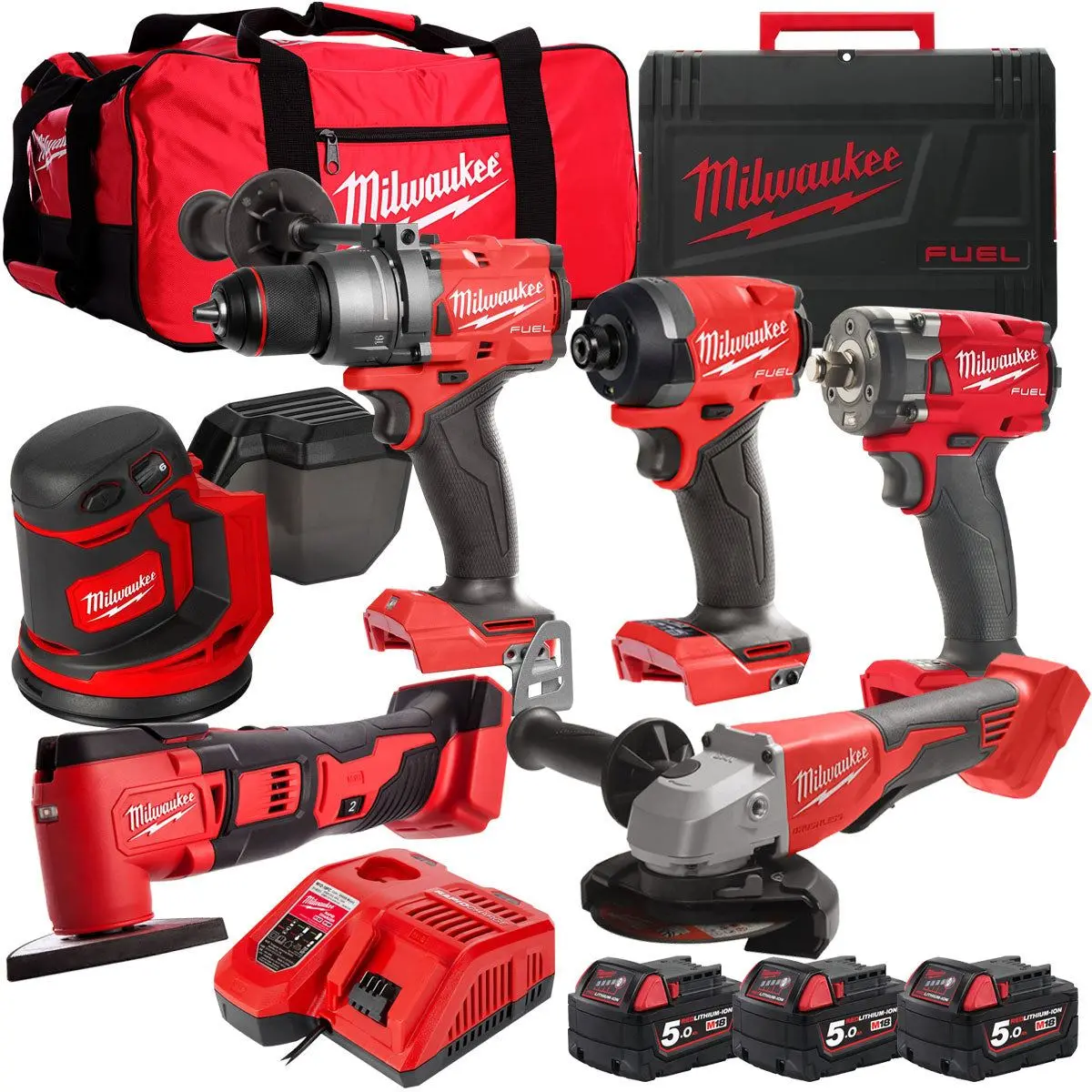 Milwaukee 18V 6 Piece Power Tool Kit With 3 X 5.0Ah Batteries T4tkitm-115 1