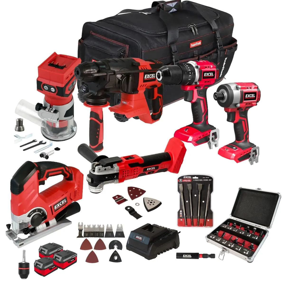 Excel 18V 6 Piece Power Tool Kit With 3 X 4.0Ah Battery Charger & Accessories Exlkit-17312 1