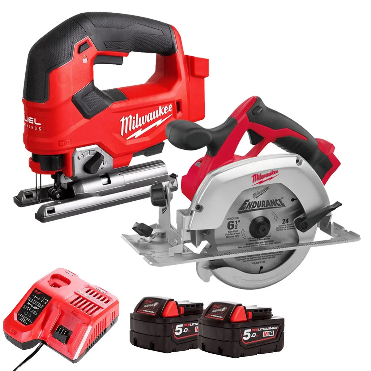 Milwaukee 18V Twin Pack Brushless 165Mm Circular Saw + Jigsaw With 2 X 5.0Ah Battery & Charger 1