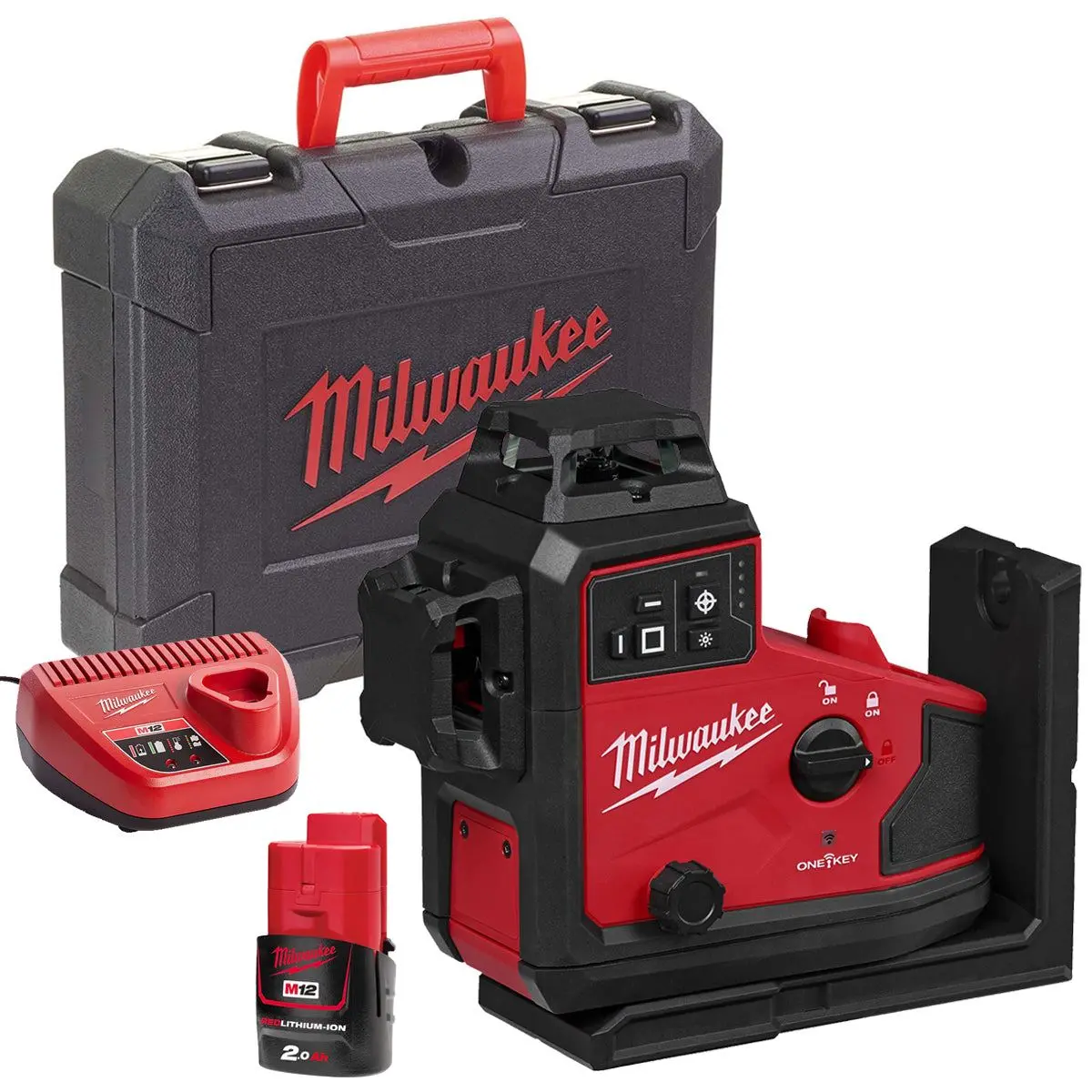 Milwaukee M12a3plo-0C 12V M12 Green Auto Alignment 360° 3 Plane Laser With 1 X 2.0Ah Battery Charger & Case 1