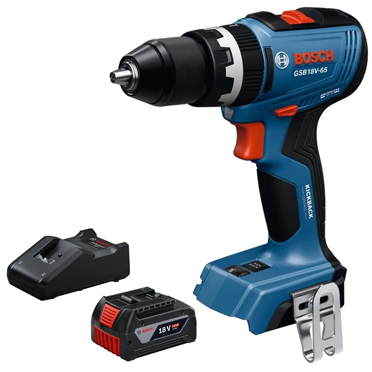 Bosch Gsb 18V-65 18V Brushless Combi Drill With 1 X 5.0Ah Battery & Charger 1