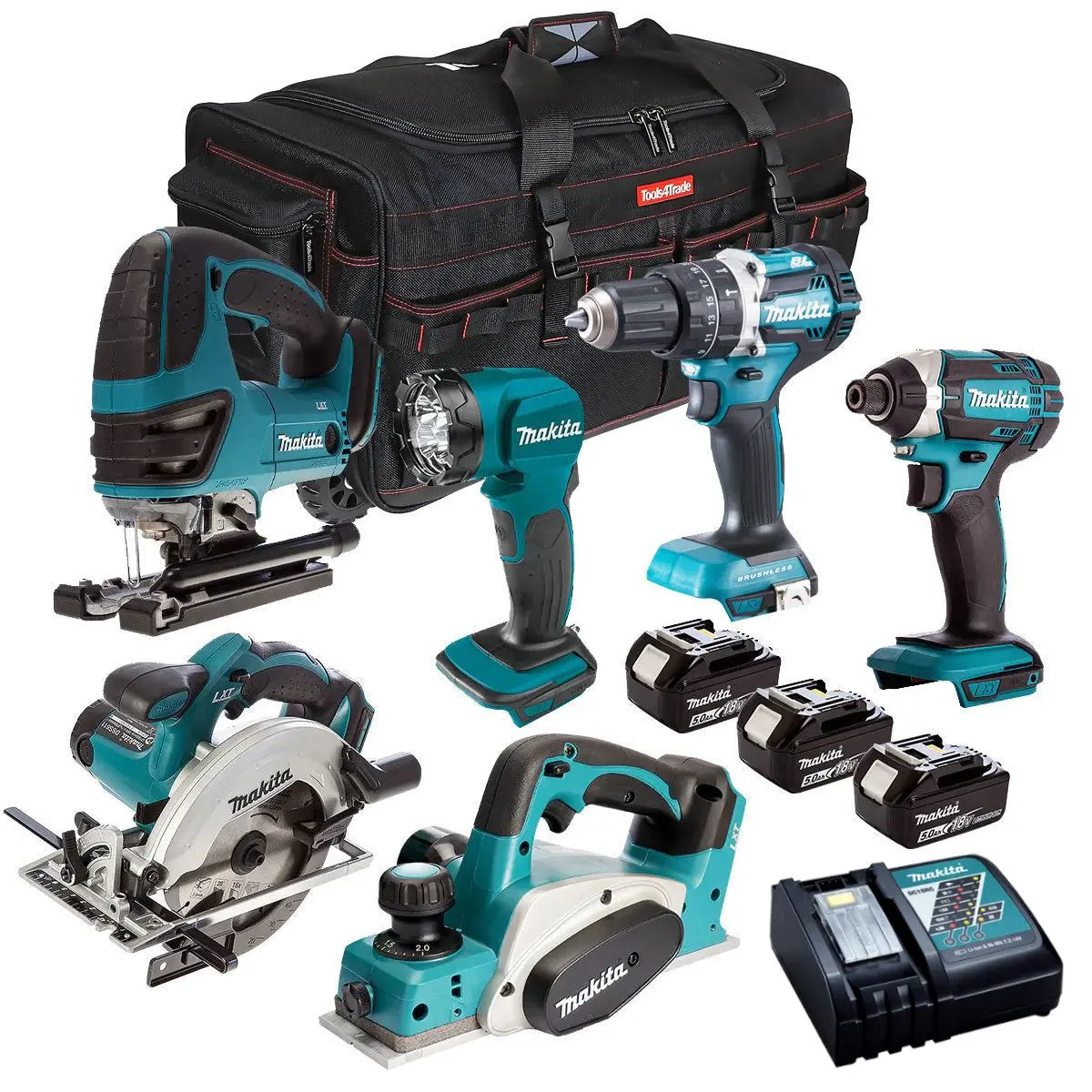 Makita 18V 6 Piece Tool Kit 3 X 5.0Ah Batteries & Charger T4tkit-7341 1