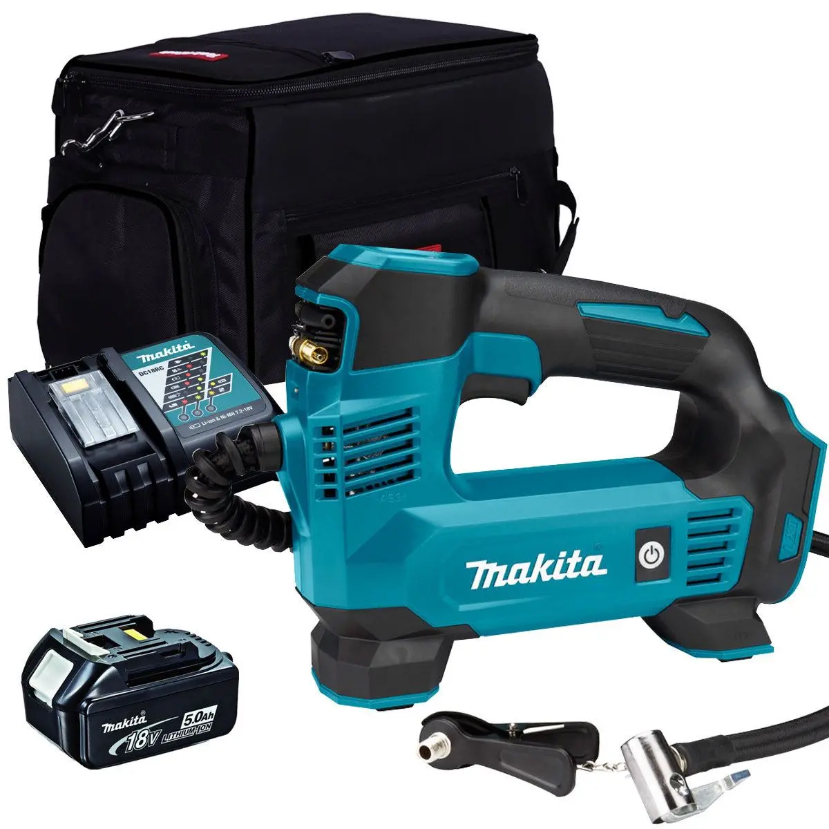 Makita Dmp180z 18V Inflator Pump With 1 X 5.0Ah Battery Charger & Tool Bag 1