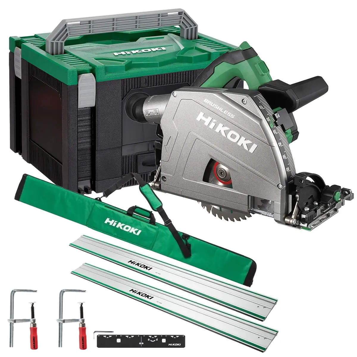 Hikoki C3606dpaw2z 36V Multivolt Brushless 165Mm Plunge Saw Body Only With 2 X 1600Mm Guide Rail Kit 1