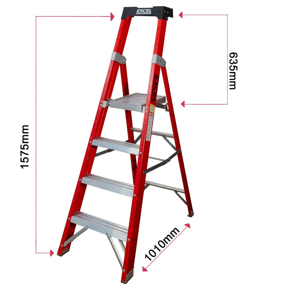 Excel Electricians Fibreglass Platform Step Ladder 4 Tread 1.57M En131 2