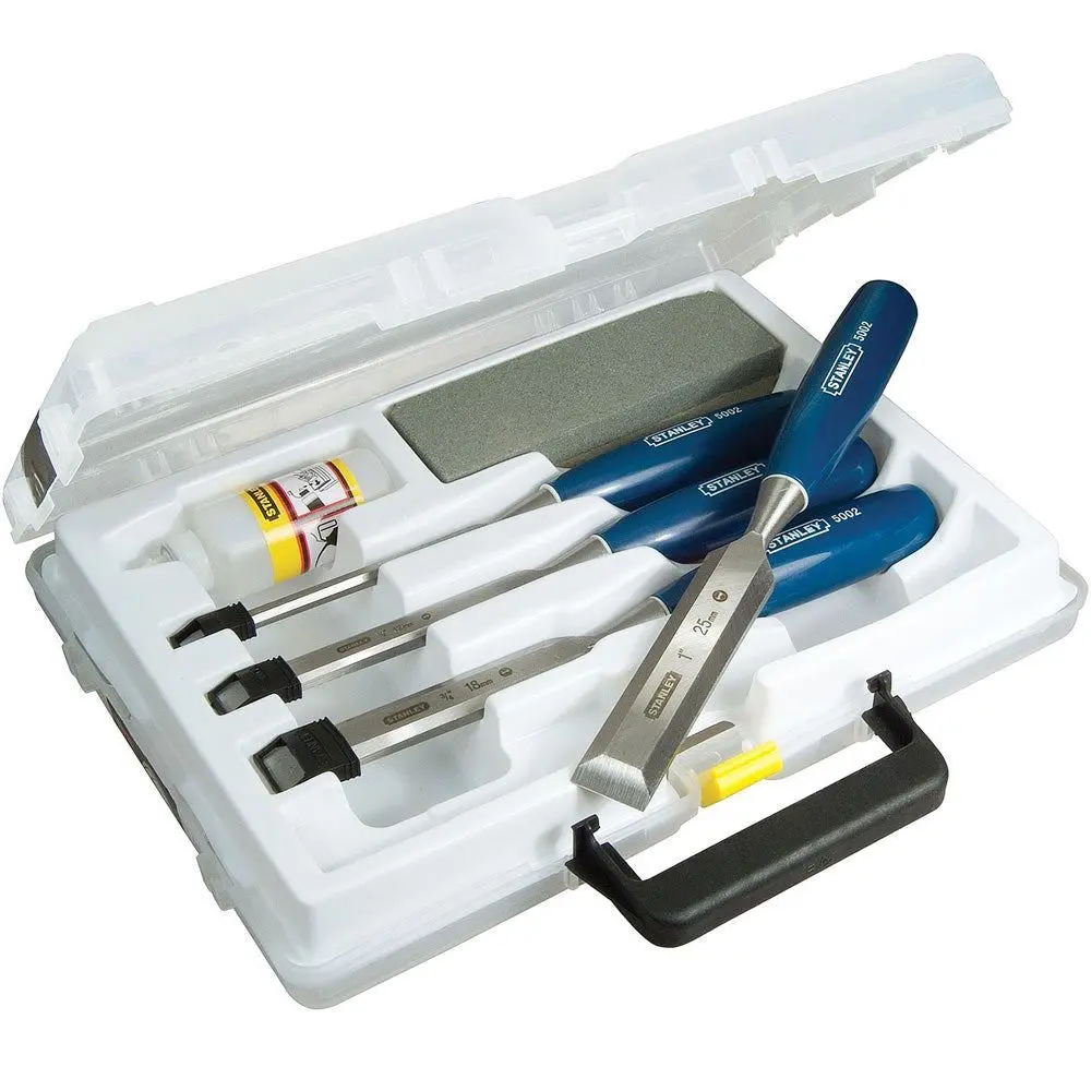 Stanley Bevel Edge Chisel Set 4 Piece With Stone & Oil Sta016130 1