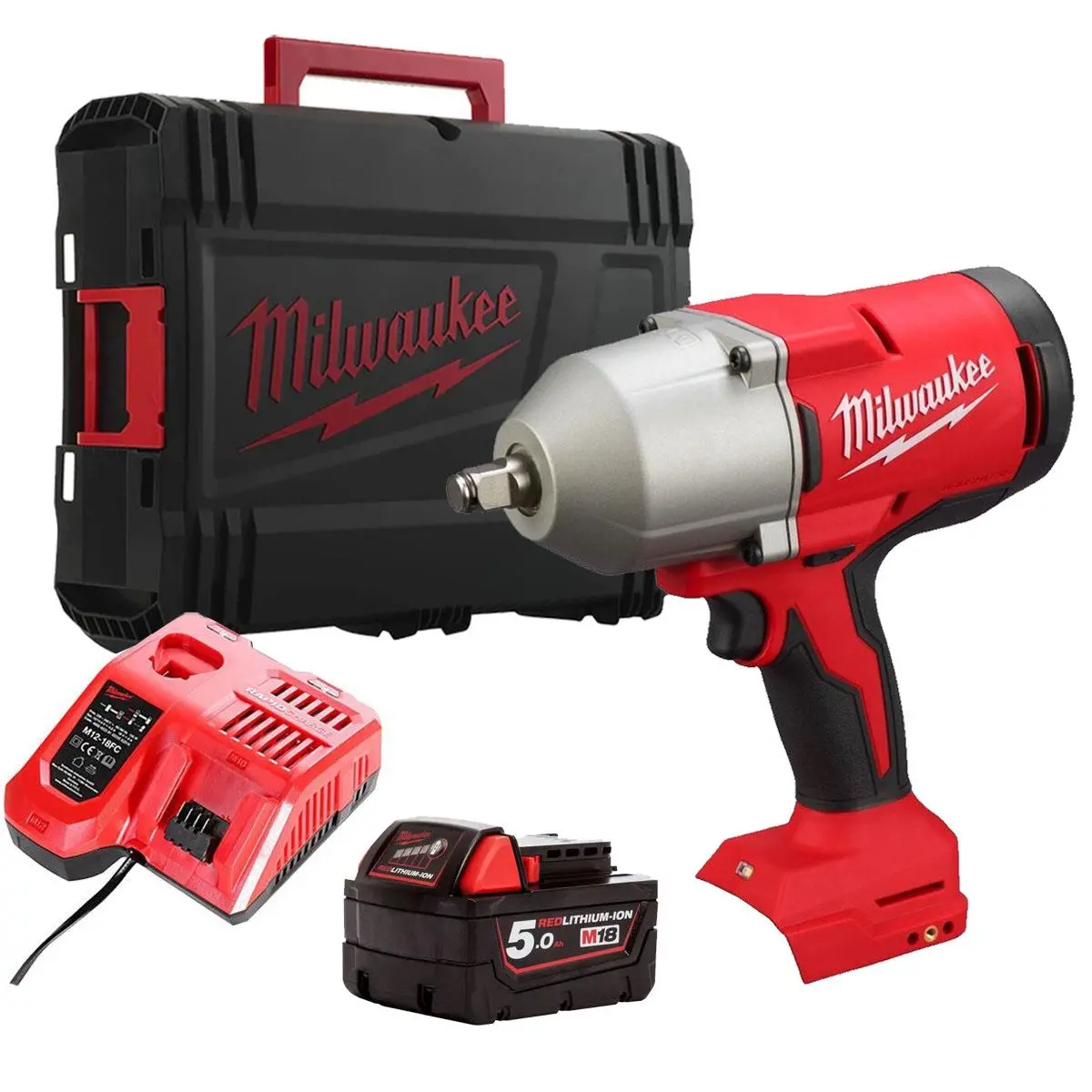 Milwaukee M18blhiwf12-0X 18V Brushless 1/2" Impact Wrench With 1 X 5.0Ah Battery Charger & Case 1