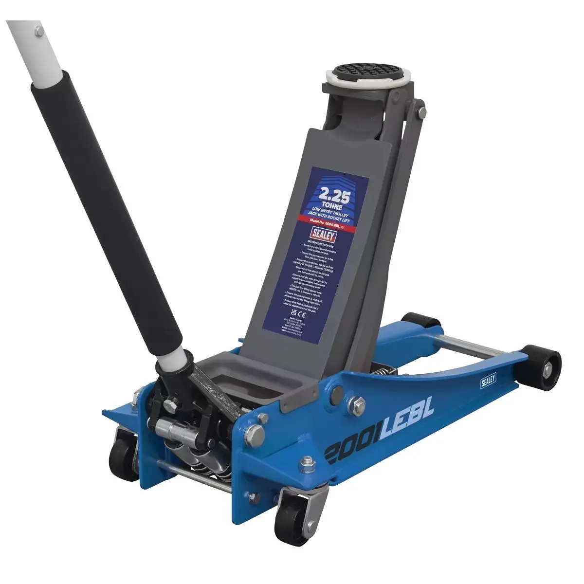 Sealey 2001Lebl Trolley Jack 2.25Tonne Low Entry Rocket Lift Blue 1