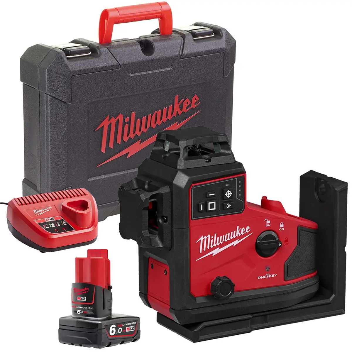 Milwaukee M12a3plo-0C 12V M12 Green Auto Alignment 360° 3 Plane Laser With 1 X 6.0Ah Battery Charger & Case 1