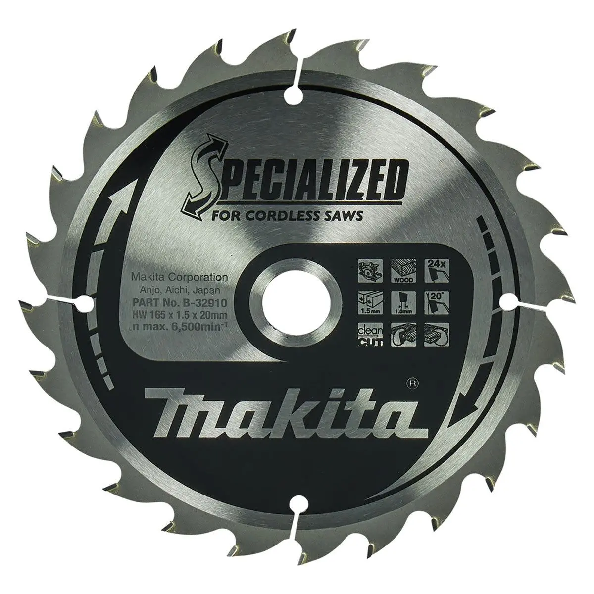 Makita 165 X 20 Mm X 24T Wood Specialized Circular Saw Blade B-32910 1
