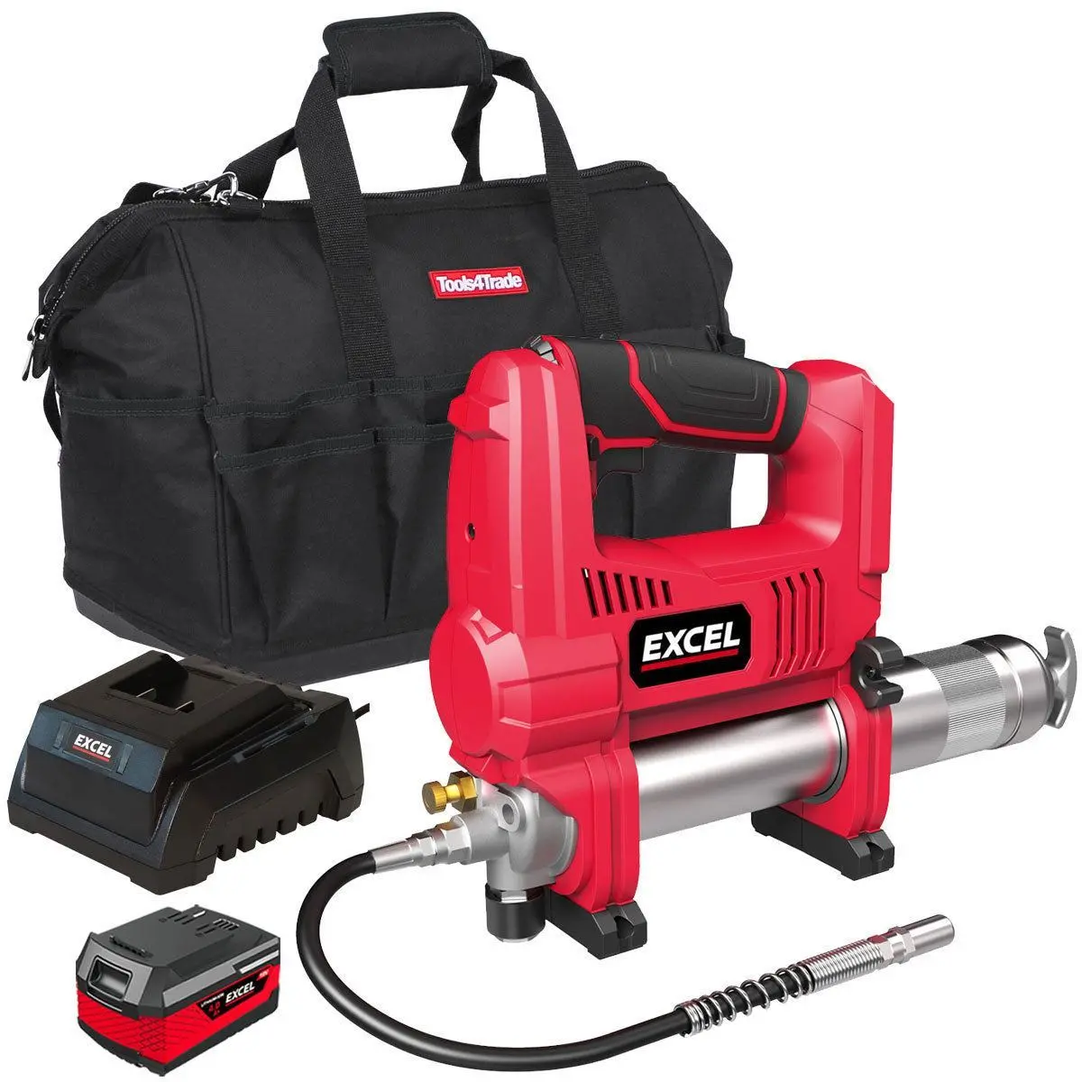 Excel 18V Cordless Grease Gun With 1 X 4.0Ah Battery Charger & Bag 1
