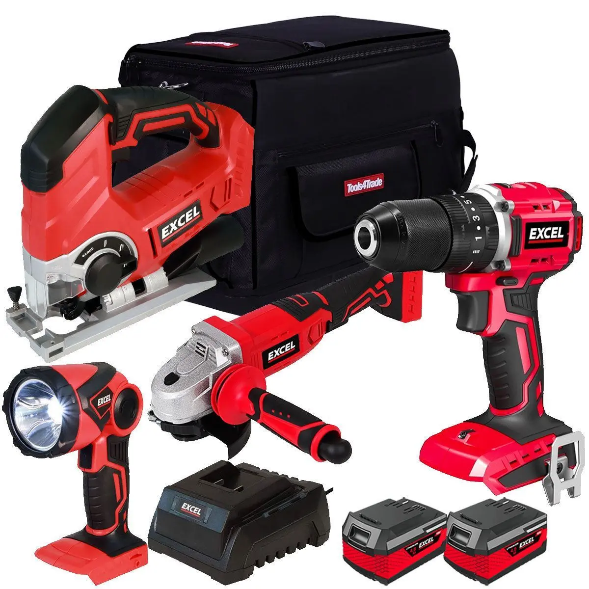 Excel 18V 4 Piece Power Tool Kit With 2 X 4.0Ah Batteries & Charger Exlkit-16283 1