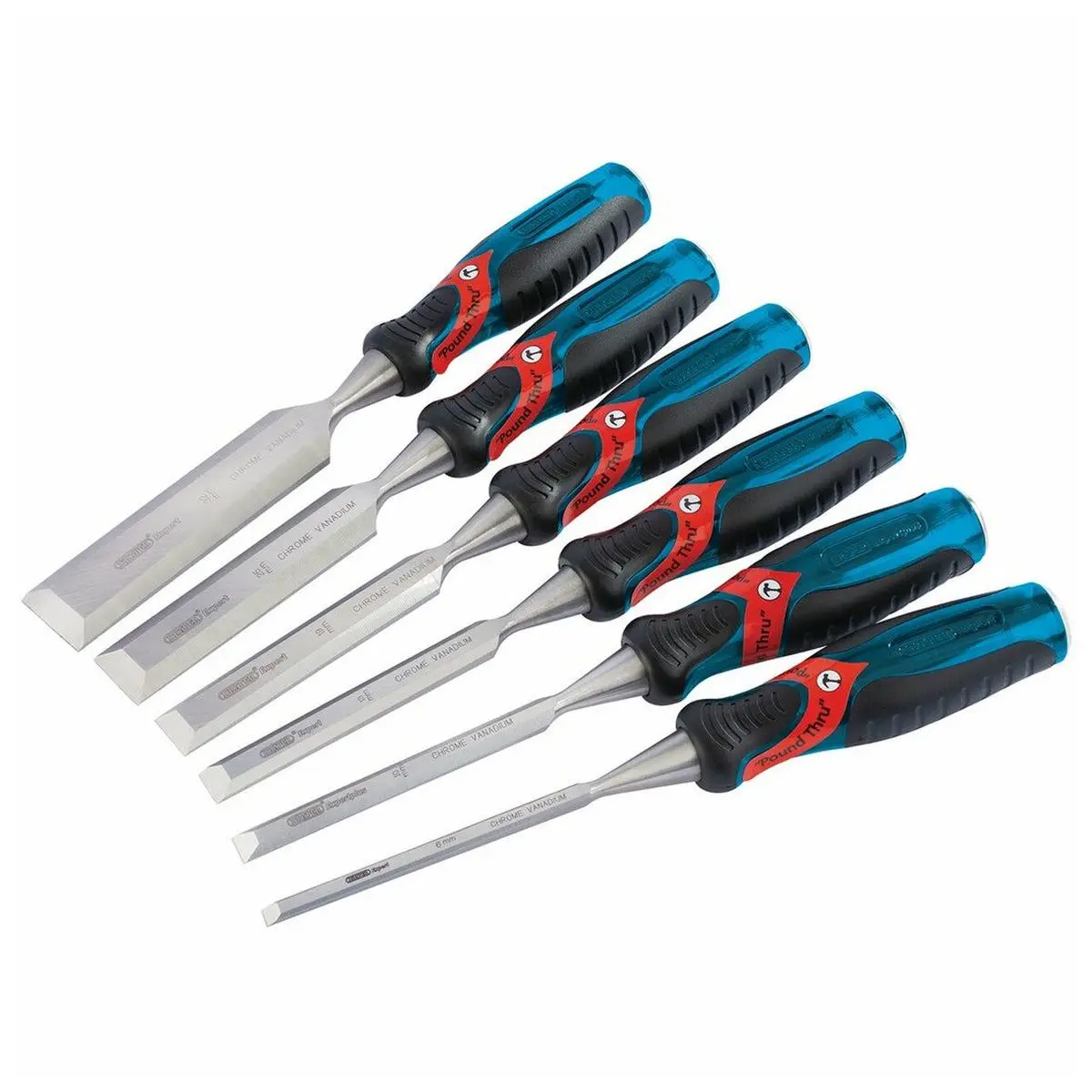 Draper 140Mm Soft Grip 'Pound Thru' Bevel Edge Wood Chisel Set Of 6 Piece - 70419 1