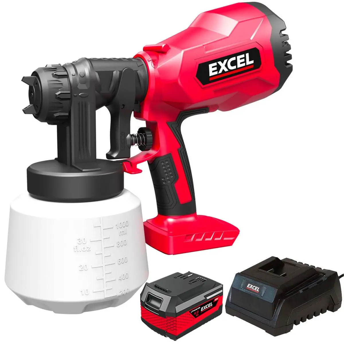 Excel 18V Cordless 1000Ml Spray Gun With 1 X 4.0Ah Battery & Charger 1